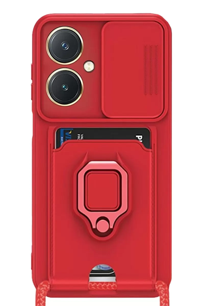 Vivo Y27 Kılıf Zuma Kartvizitli Yüzüklü Silikon - Kırmızı