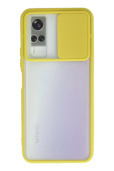 Vivo Y53S Kılıf Palm Buzlu Kamera Sürgülü Silikon - Sarı