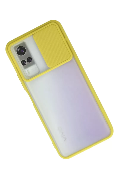 Vivo Y53S Kılıf Palm Buzlu Kamera Sürgülü Silikon - Sarı