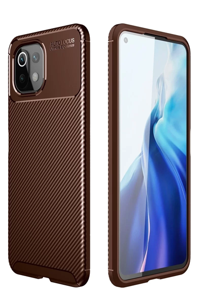 Xiaomi Mİ 11 Lite Kılıf Auto Focus Karbon Kapak - Kahverengi