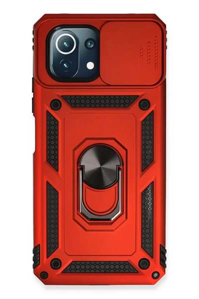 Xiaomi Mİ 11 Lite Kılıf Pars Lens Yüzüklü Silikon - Kırmızı