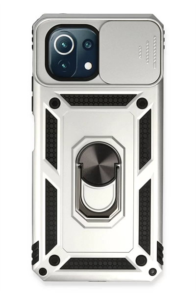 Xiaomi Mİ 11 Lite Kılıf Pars Lens Yüzüklü Silikon - Gümüş