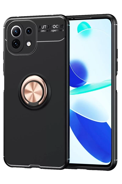 Xiaomi Mİ 11 Lite Kılıf Range Yüzüklü Silikon - Siyah-Gold