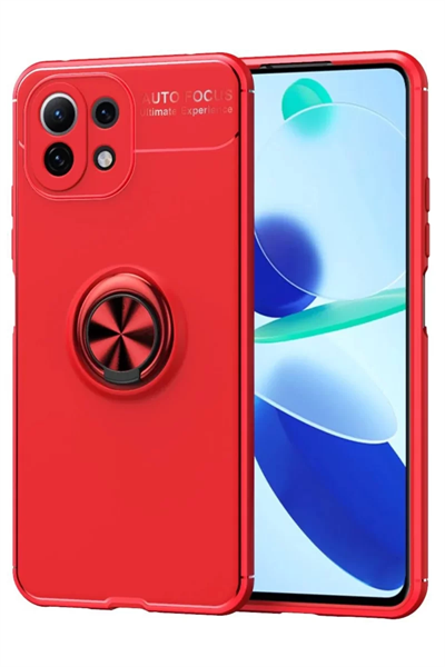 Xiaomi Mİ 11 Lite Kılıf Range Yüzüklü Silikon - Kırmızı