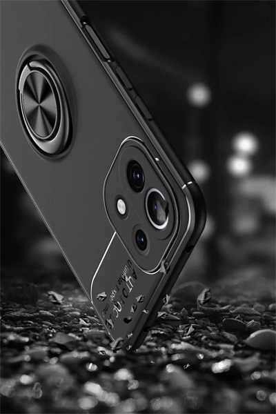 Xiaomi Mİ 11 Lite Kılıf Range Yüzüklü Silikon - Siyah-Gold