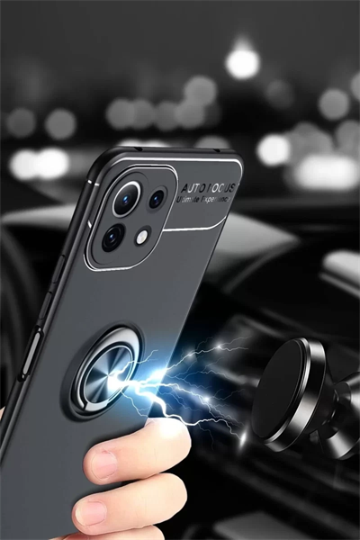 Xiaomi Mİ 11 Lite Kılıf Range Yüzüklü Silikon - Siyah
