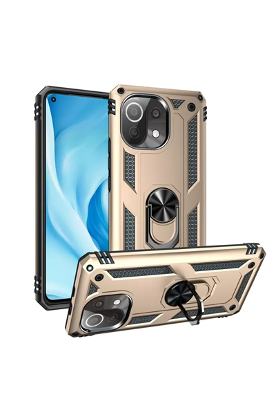 Xiaomi Mİ 11 Lite Kılıf Sofya Yüzüklü Silikon Kapak - Gold