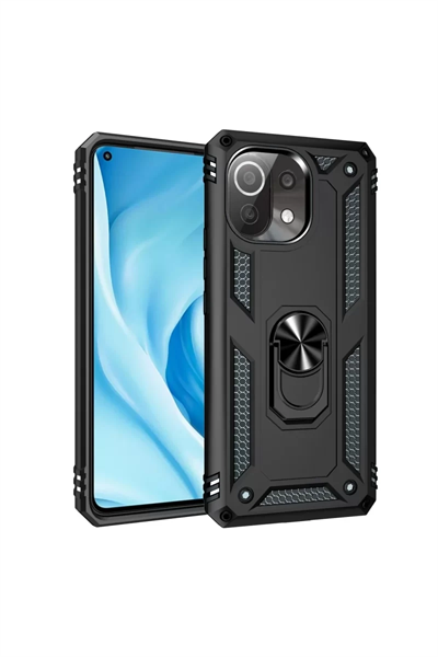 Xiaomi Mİ 11 Lite Kılıf Sofya Yüzüklü Silikon Kapak - Siyah