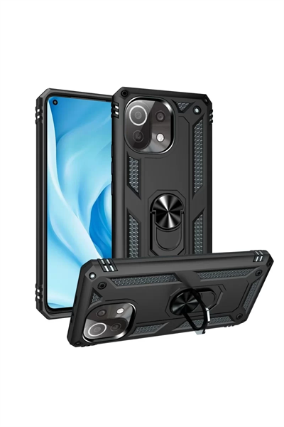Xiaomi Mİ 11 Lite Kılıf Sofya Yüzüklü Silikon Kapak - Siyah