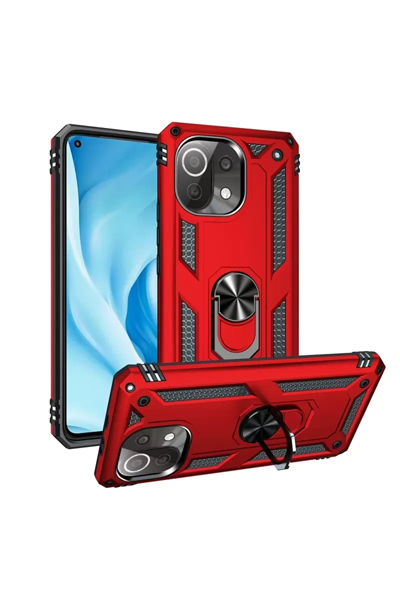 Xiaomi Mİ 11 Lite Kılıf Sofya Yüzüklü Silikon Kapak - Kırmızı