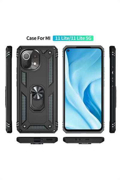 Xiaomi Mİ 11 Lite Kılıf Sofya Yüzüklü Silikon Kapak - Siyah