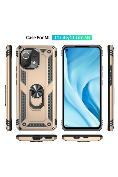 Xiaomi Mİ 11 Lite Kılıf Sofya Yüzüklü Silikon Kapak - Gold