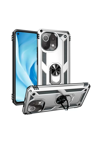 Xiaomi Mİ 11 Lite Kılıf Sofya Yüzüklü Silikon Kapak - Gümüş