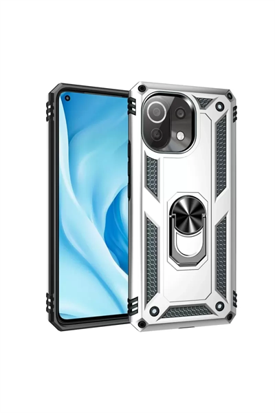 Xiaomi Mİ 11 Lite Kılıf Sofya Yüzüklü Silikon Kapak - Gümüş