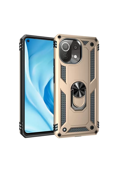 Xiaomi Mİ 11 Lite Kılıf Sofya Yüzüklü Silikon Kapak - Gold