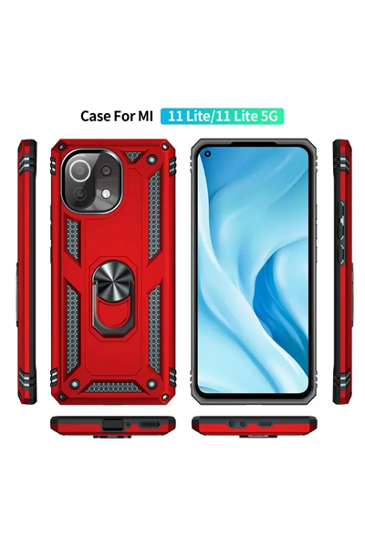 Xiaomi Mİ 11 Lite Kılıf Sofya Yüzüklü Silikon Kapak - Kırmızı