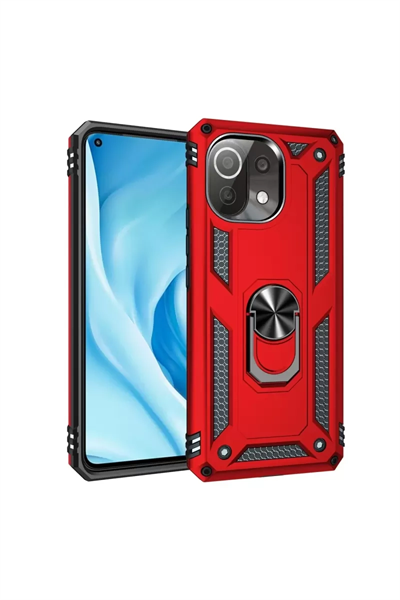 Xiaomi Mİ 11 Lite Kılıf Sofya Yüzüklü Silikon Kapak - Kırmızı