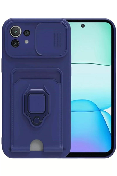 Xiaomi Mİ 11 Lite Kılıf Zuma Kartvizitli Yüzüklü Silikon - Lacivert