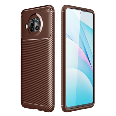 Xiaomi Mi 10T Lite Kılıf Auto Focus Karbon Kapak - Kahverengi