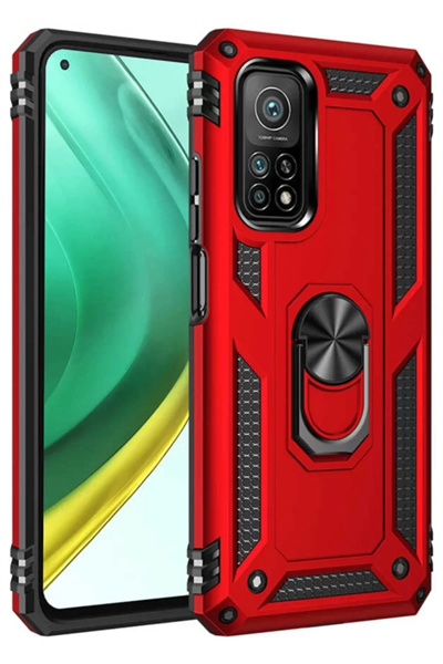 Xiaomi Mi 10T Pro Kılıf Sofya Yüzüklü Silikon Kapak - Kırmızı