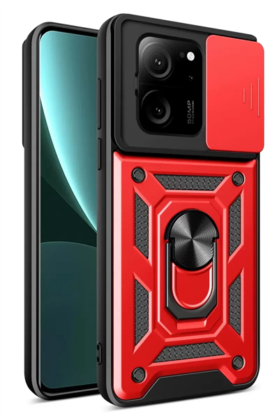 Xiaomi Mi 13T Pro Kılıf Pars Lens Yüzüklü Silikon - Kırmızı