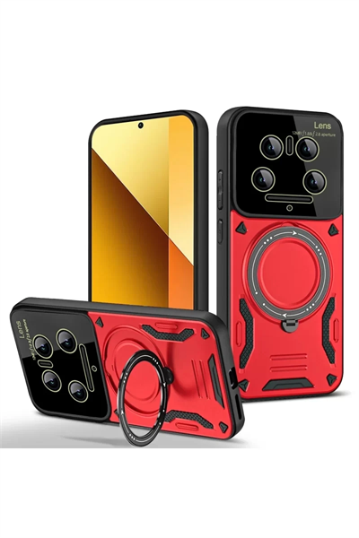 Xiaomi Mi 14 Ultra Kılıf Joy Lens Standlı Kapak - Kırmızı
