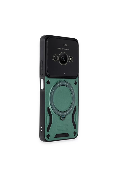 Xiaomi Poco C61 Kılıf Joy Lens Standlı Kapak - Koyu Yeşil