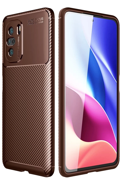 Xiaomi Poco F3 Kılıf Auto Focus Karbon Kapak - Kahverengi