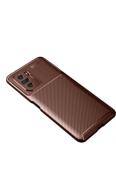 Xiaomi Poco F3 Kılıf Auto Focus Karbon Kapak - Kahverengi