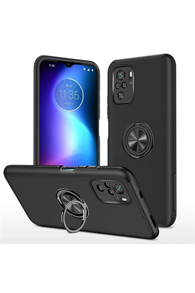Xiaomi Poco F3 Kılıf Elit Yüzüklü Kapak - Siyah