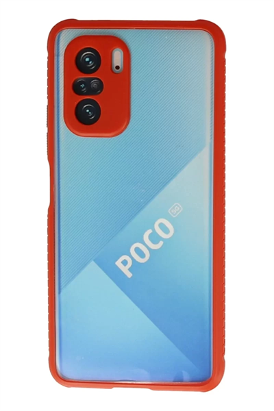 Xiaomi Poco F3 Kılıf Miami Şeffaf Silikon - Kırmızı
