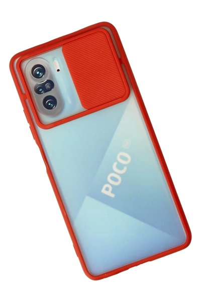 Xiaomi Poco F3 Kılıf Palm Buzlu Kamera Sürgülü Silikon - Kırmızı
