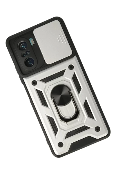 Xiaomi Poco F3 Kılıf Pars Lens Yüzüklü Silikon - Gümüş