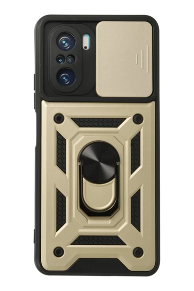 Xiaomi Poco F3 Kılıf Pars Lens Yüzüklü Silikon - Gold