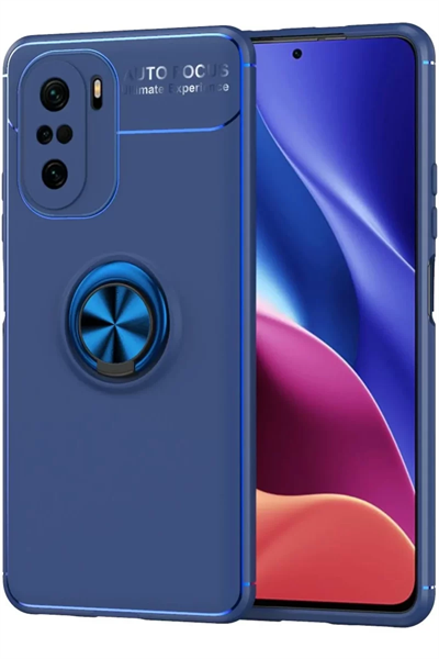 Xiaomi Poco F3 Kılıf Range Yüzüklü Silikon - Mavi