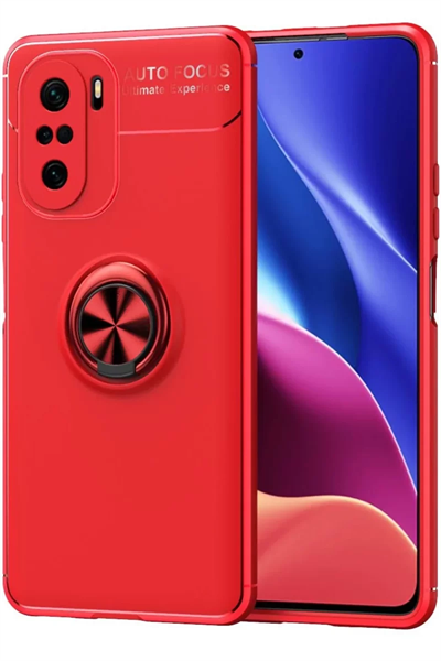 Xiaomi Poco F3 Kılıf Range Yüzüklü Silikon - Kırmızı
