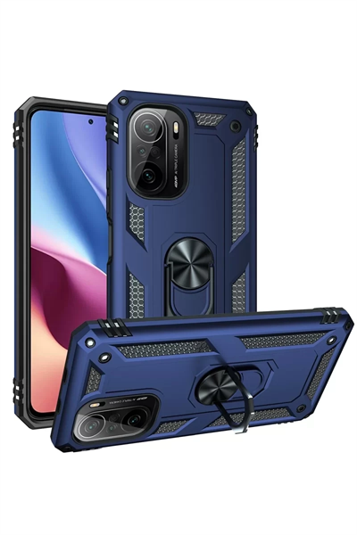 Xiaomi Poco F3 Kılıf Sofya Yüzüklü Silikon Kapak - Lacivert