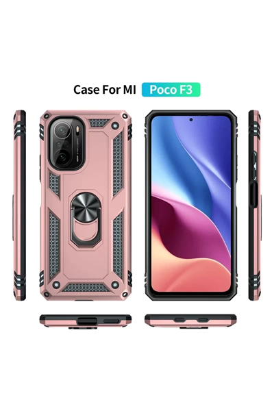 Xiaomi Poco F3 Kılıf Sofya Yüzüklü Silikon Kapak - Rose