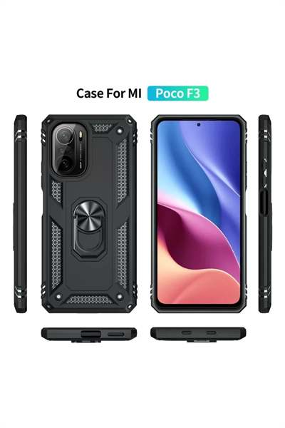 Xiaomi Poco F3 Kılıf Sofya Yüzüklü Silikon Kapak - Siyah