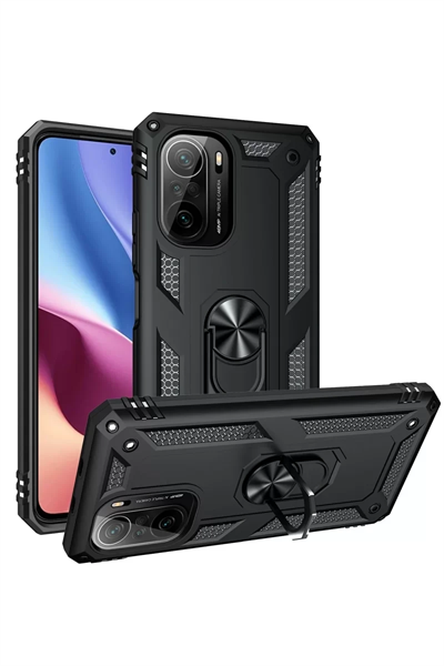 Xiaomi Poco F3 Kılıf Sofya Yüzüklü Silikon Kapak - Siyah