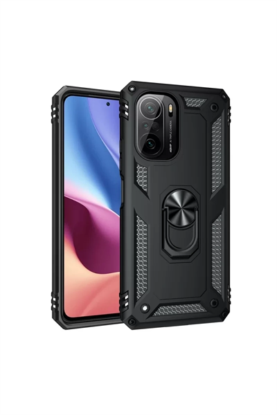 Xiaomi Poco F3 Kılıf Sofya Yüzüklü Silikon Kapak - Siyah