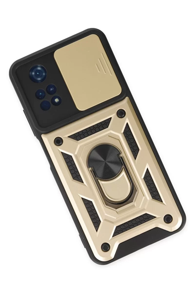Xiaomi Poco M4 Pro 4G Kılıf Pars Lens Yüzüklü Silikon - Gold