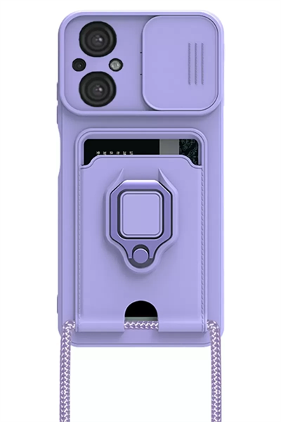 Xiaomi Poco M5 Kılıf Zuma Kartvizitli Yüzüklü Silikon - Lila