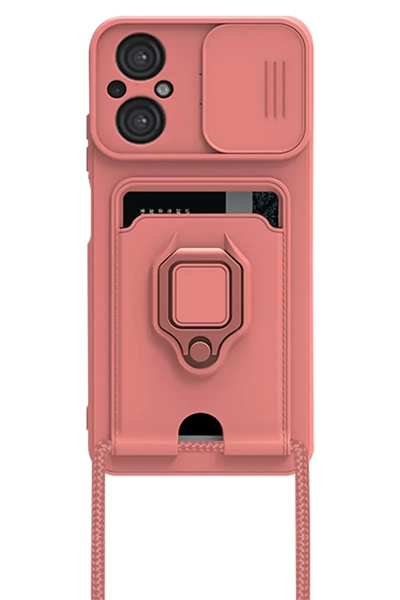 Xiaomi Poco M5 Kılıf Zuma Kartvizitli Yüzüklü Silikon - Pembe
