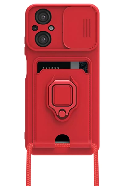 Xiaomi Poco M5 Kılıf Zuma Kartvizitli Yüzüklü Silikon - Kırmızı
