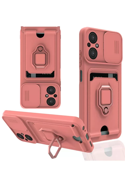 Xiaomi Poco M5 Kılıf Zuma Kartvizitli Yüzüklü Silikon - Pembe
