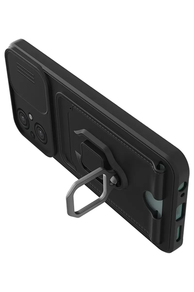 Xiaomi Poco M5 Kılıf Zuma Kartvizitli Yüzüklü Silikon - Siyah