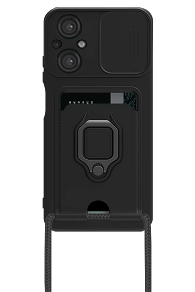 Xiaomi Poco M5 Kılıf Zuma Kartvizitli Yüzüklü Silikon - Siyah