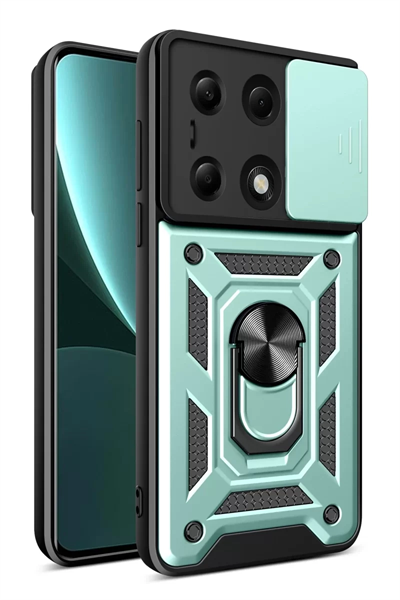 Xiaomi Poco M6 Pro 4G Kılıf Pars Lens Yüzüklü Silikon - Yeşil