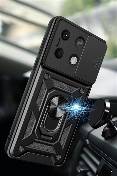 Xiaomi Poco M6 Pro 4G Kılıf Pars Lens Yüzüklü Silikon - Gümüş